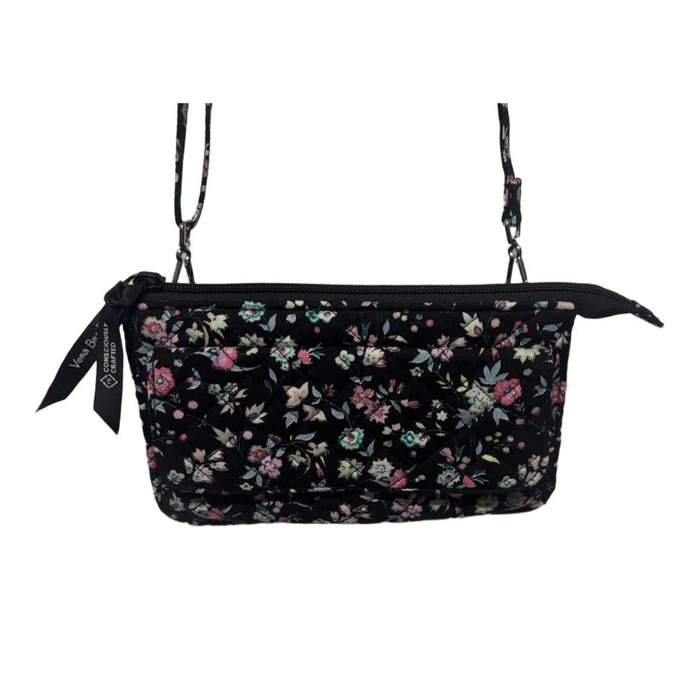 Vera Bradley RFID Wallet Crossbody‎ Bag Black Botanical Ditsy Like New!